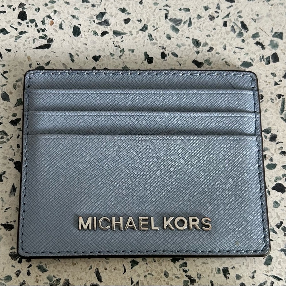 Michael Kors Pale Blue with Silver Hardware Slim ID CC Card Holder
